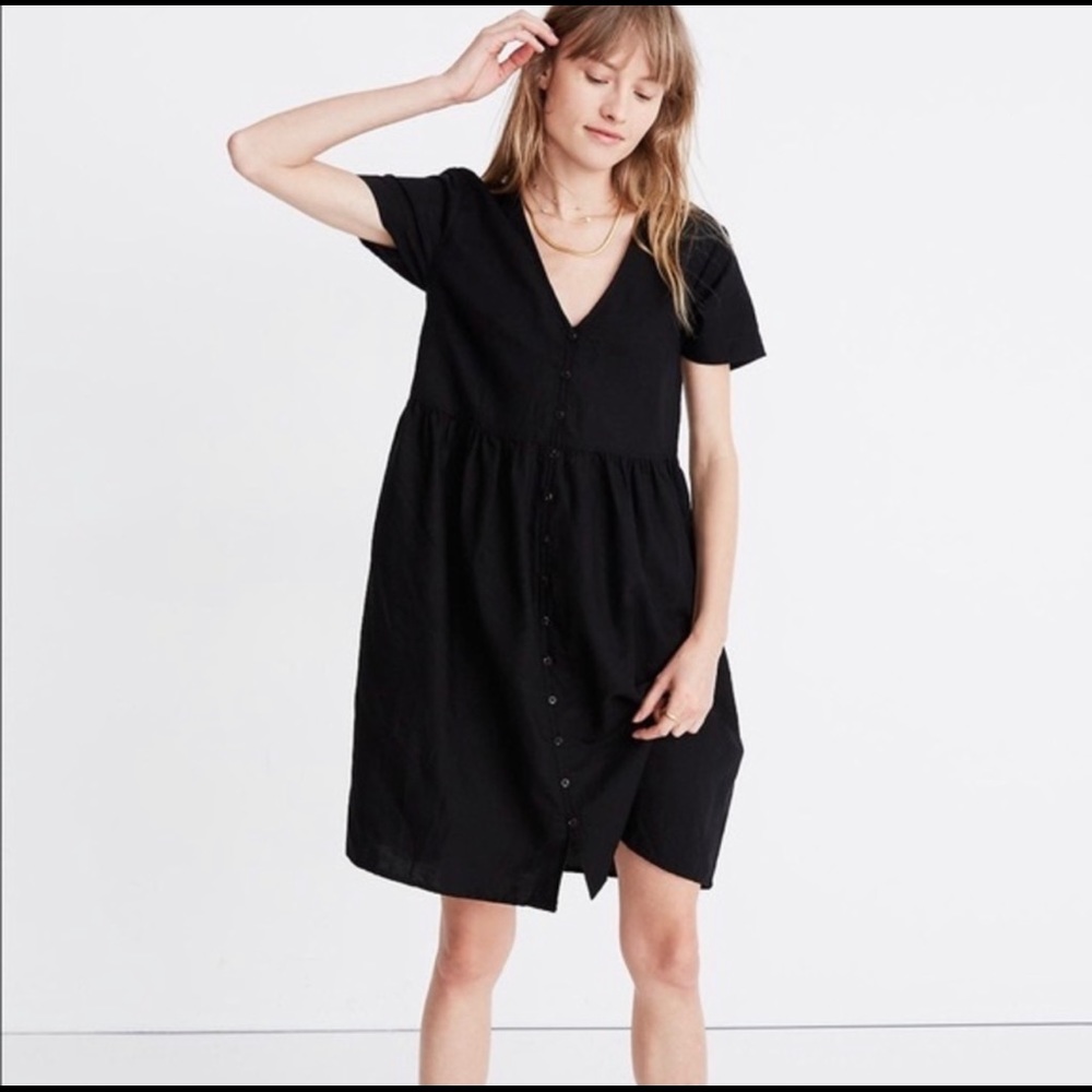 Linen-Blend Alexandra Button Front Swing Dress